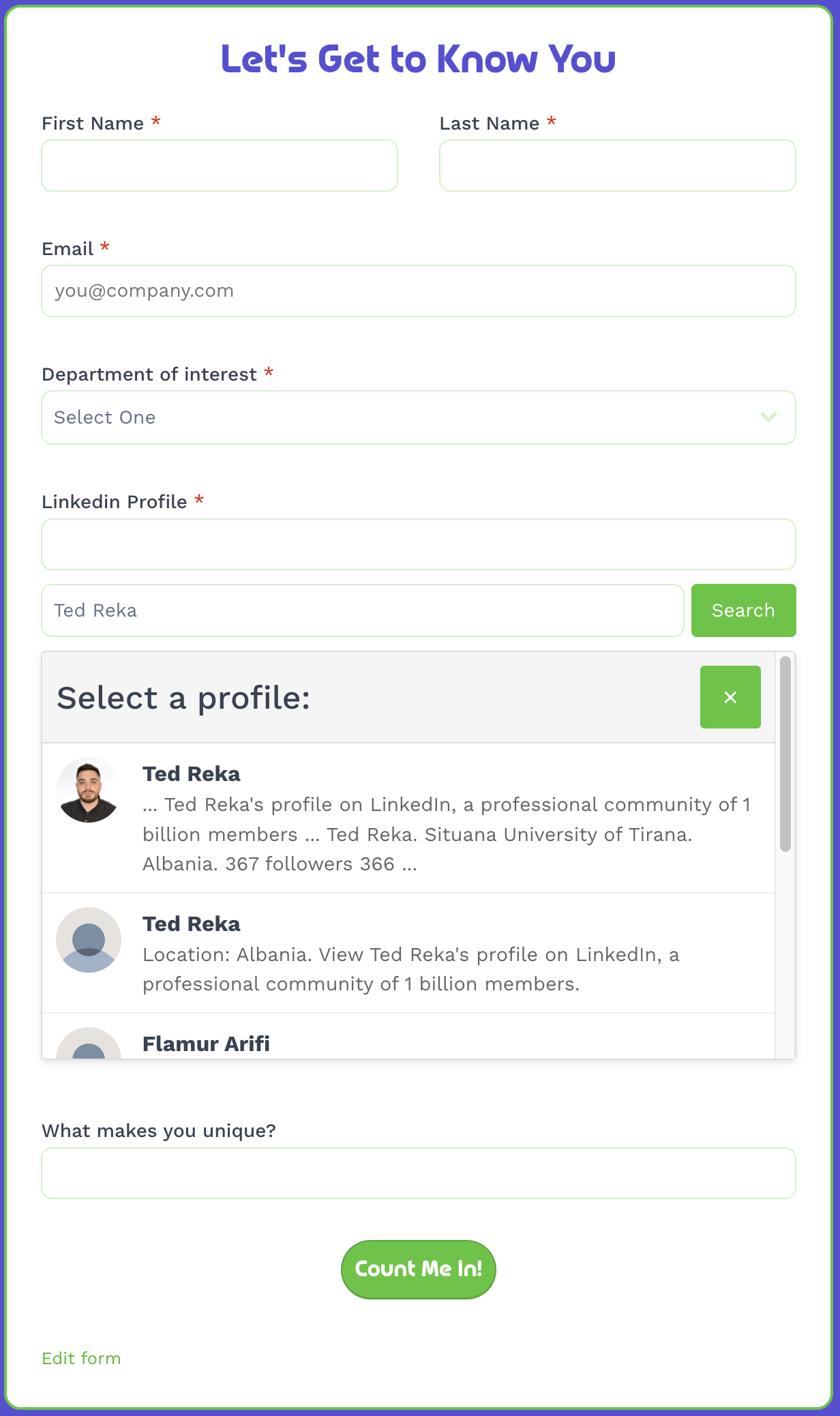 LinkedIn Profile Search Plugin
